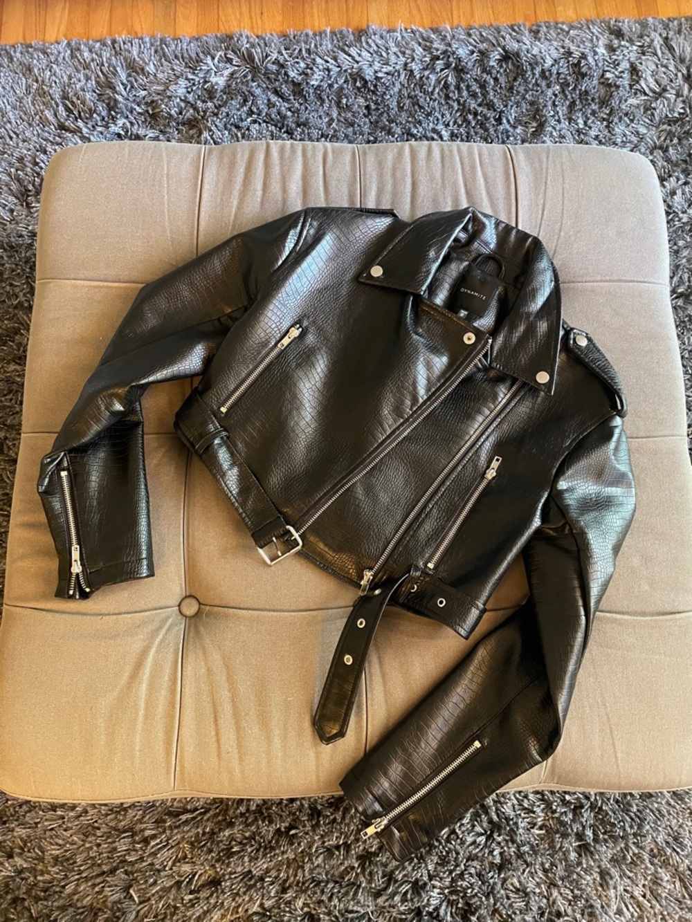 Dynamite Black Croc-Embossed Moto Jacket